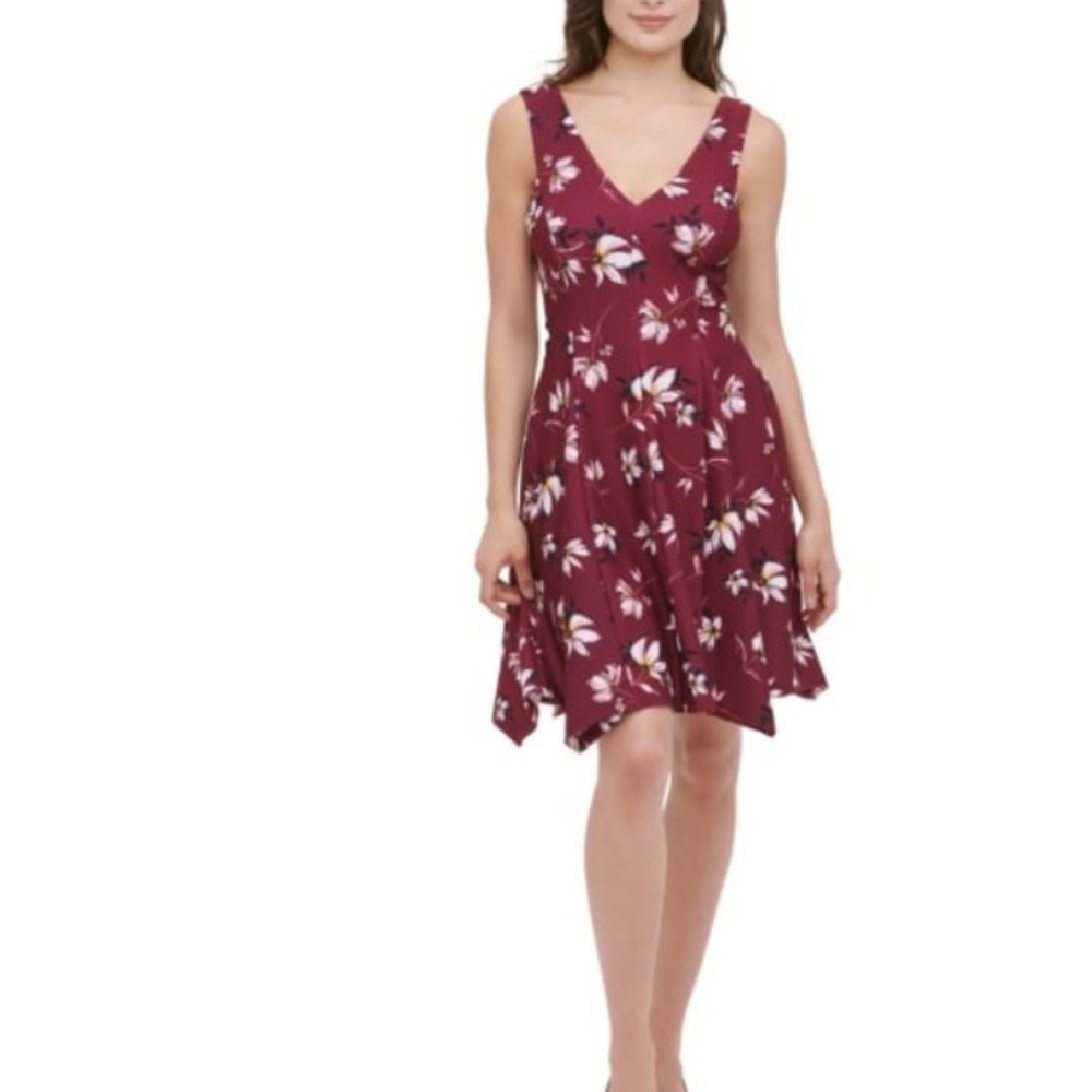 EUC KENSIE Womens Burgundy Sleeveless Above The Knee Fit + Flare Dress 10